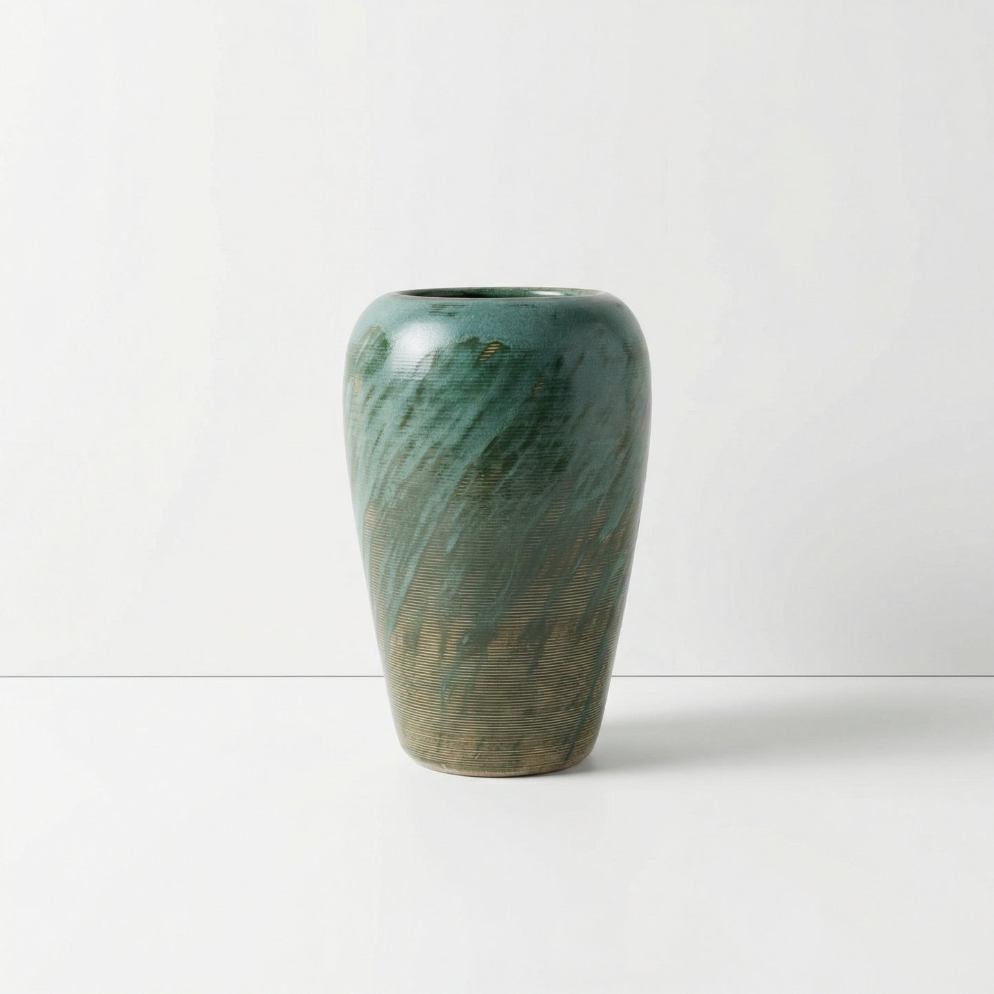 Green Ribbed Ceramic Vase