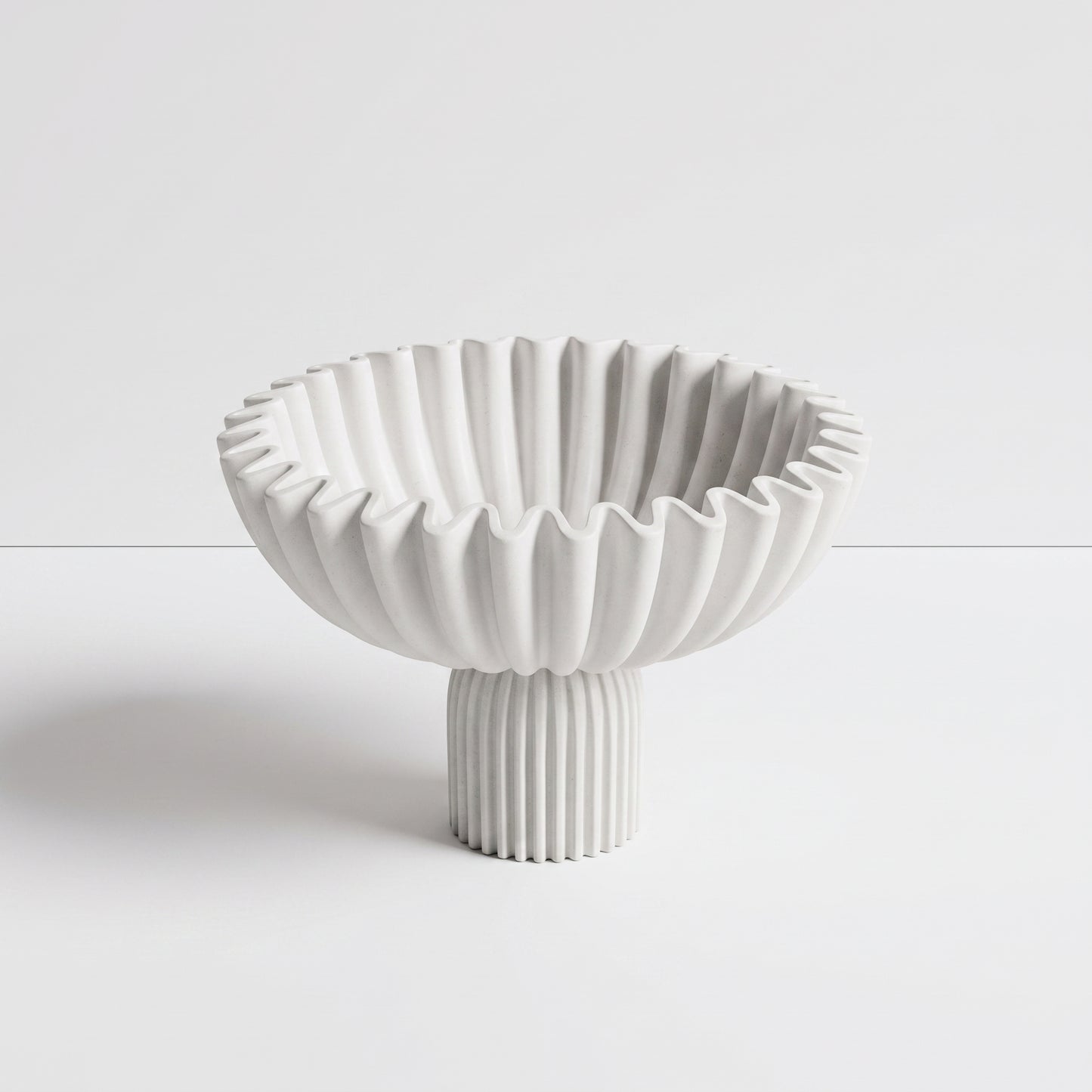 White Ribbed Pedestal Bowl