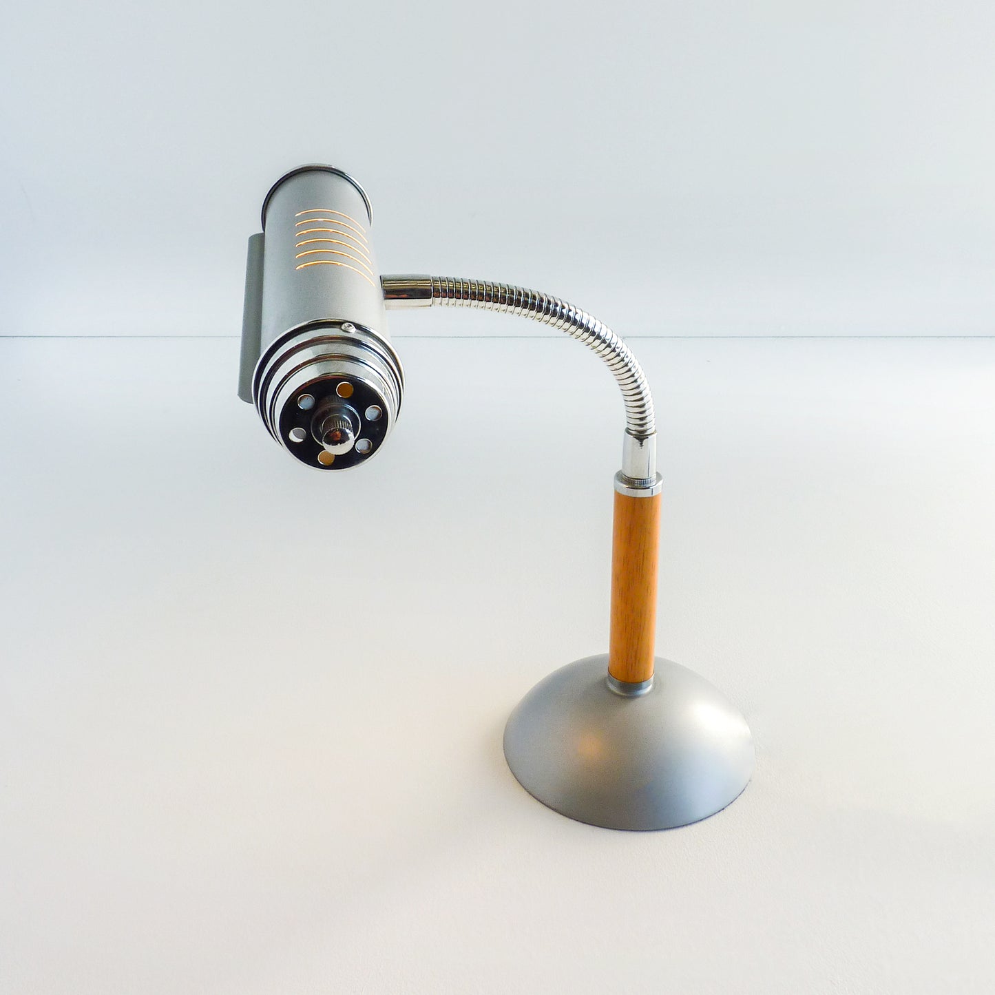 Chrome & Timber Gooseneck Desk Lamp