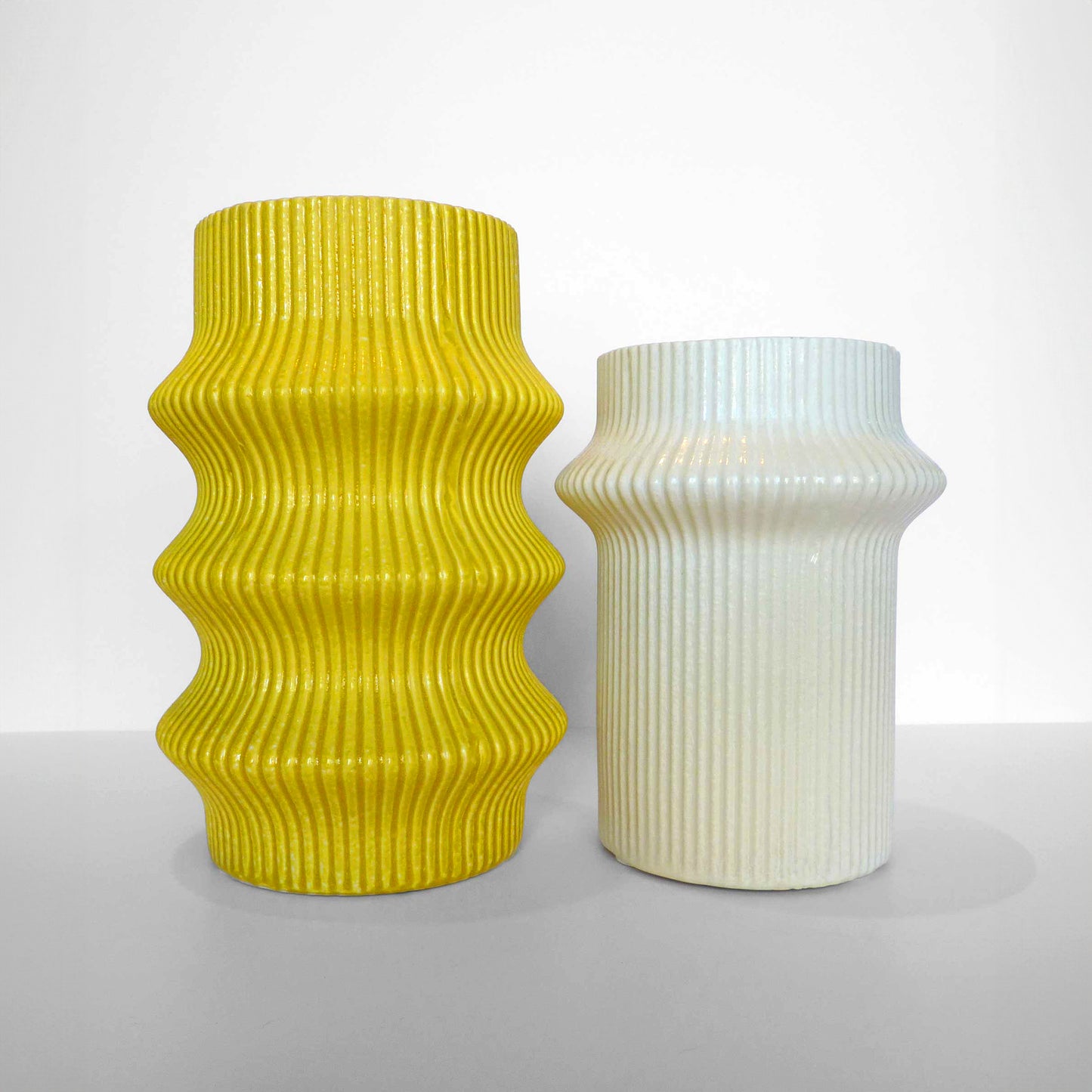 White Ribbed Ceramic Vase