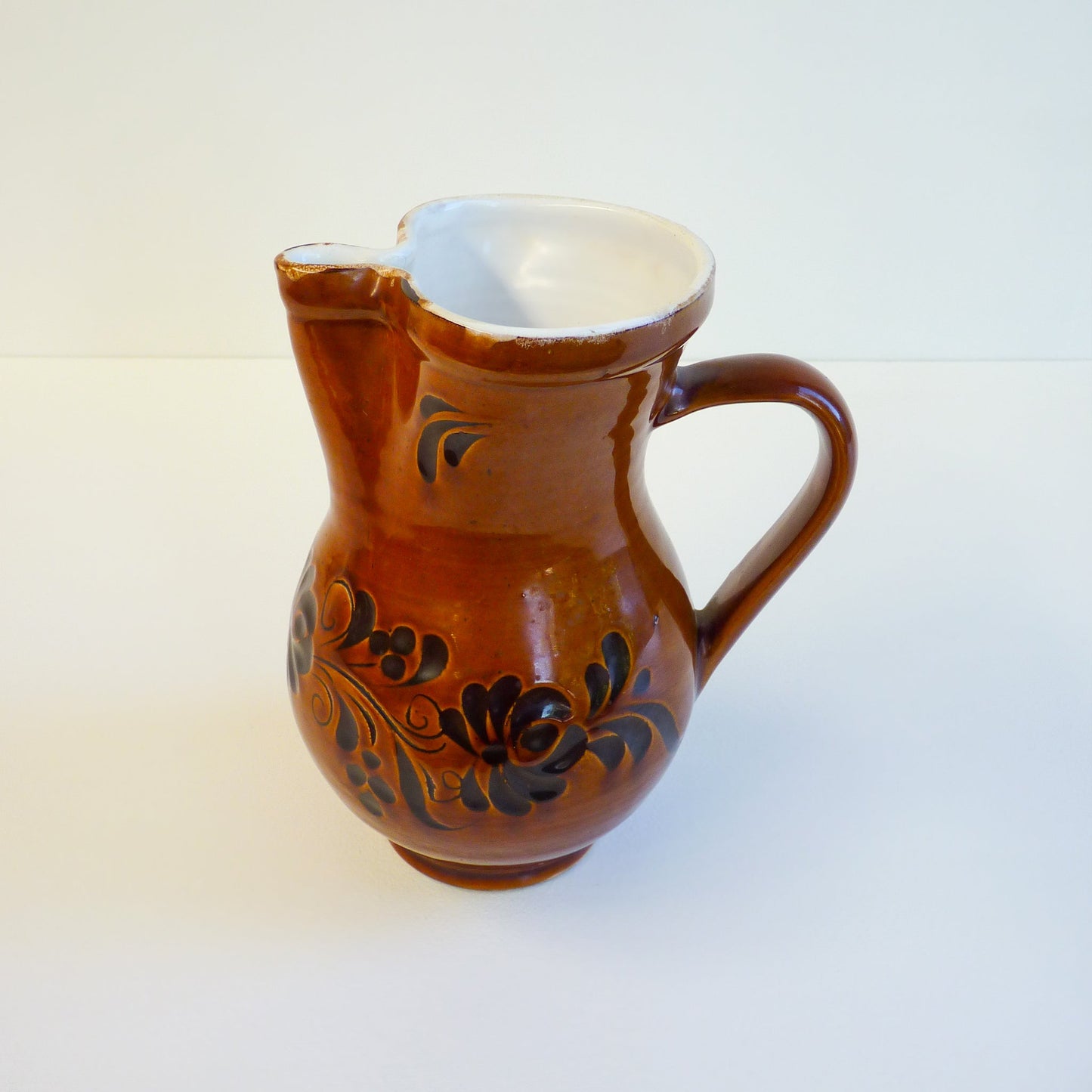 Brown Ceramic Floral Jug