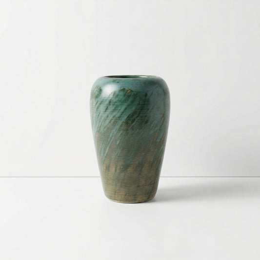 Green Ribbed Ceramic Vase