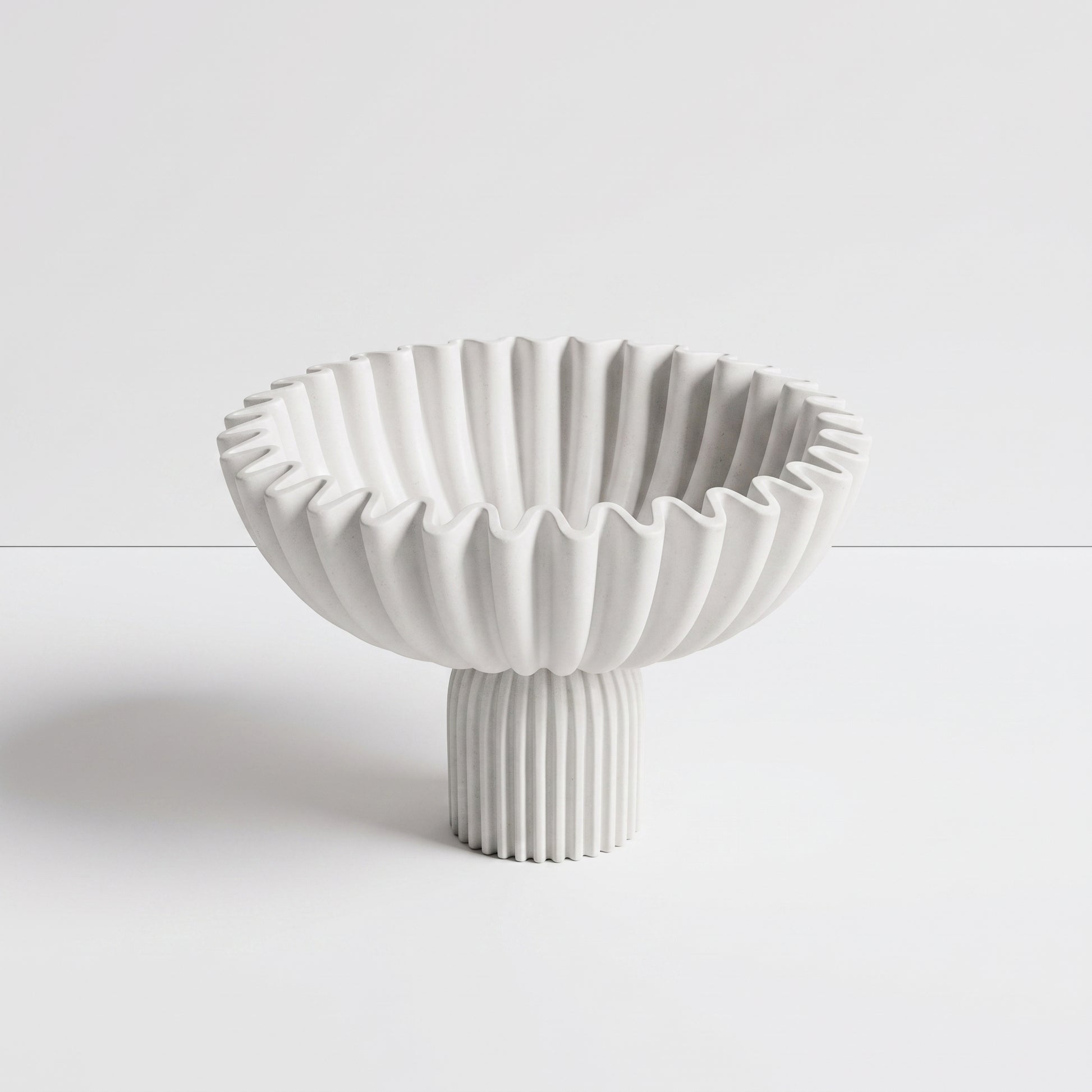 White Ribbed Pedestal Bowl