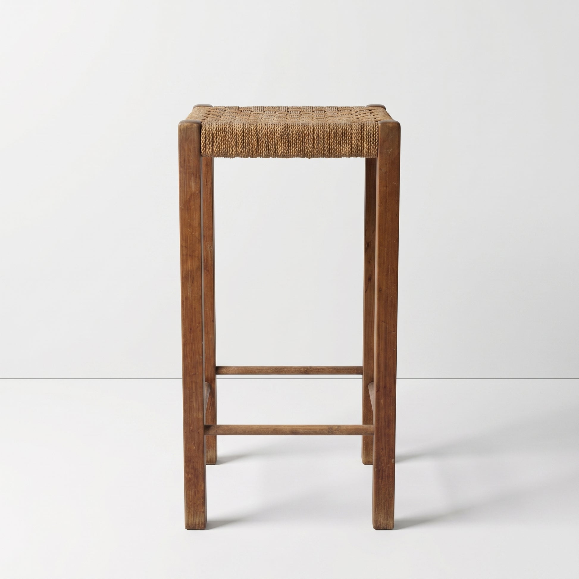Timber Bar Stool with Woven Seat