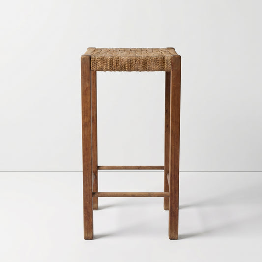Timber Bar Stool with Woven Seat