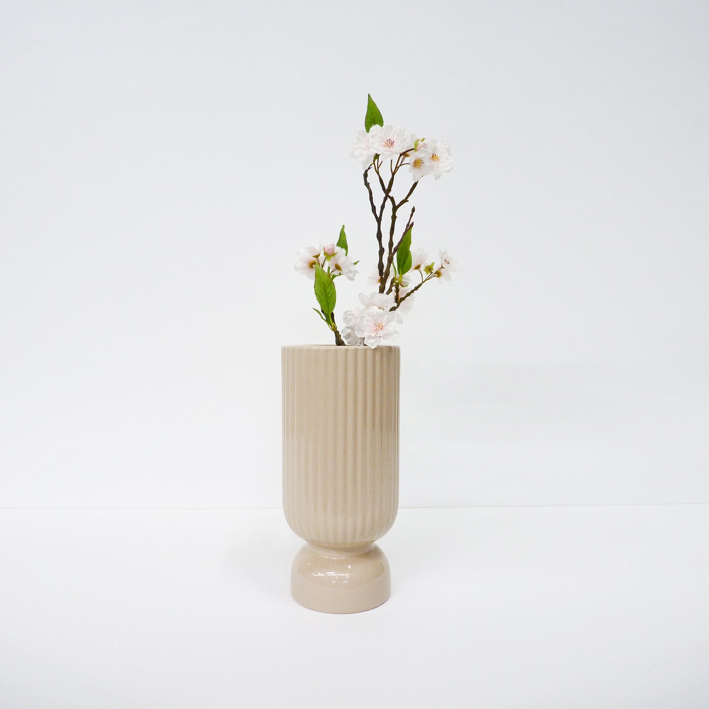 Cream Ribbed Vase