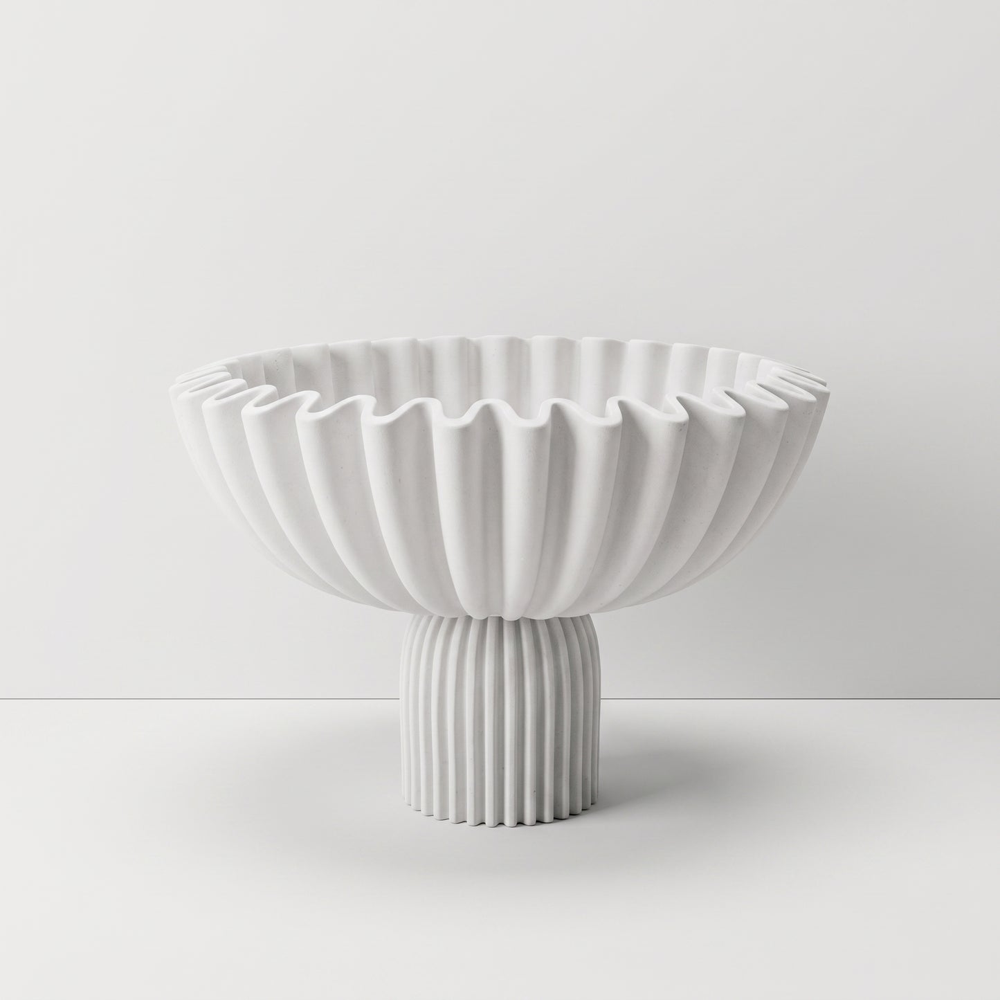 White Ribbed Pedestal Bowl