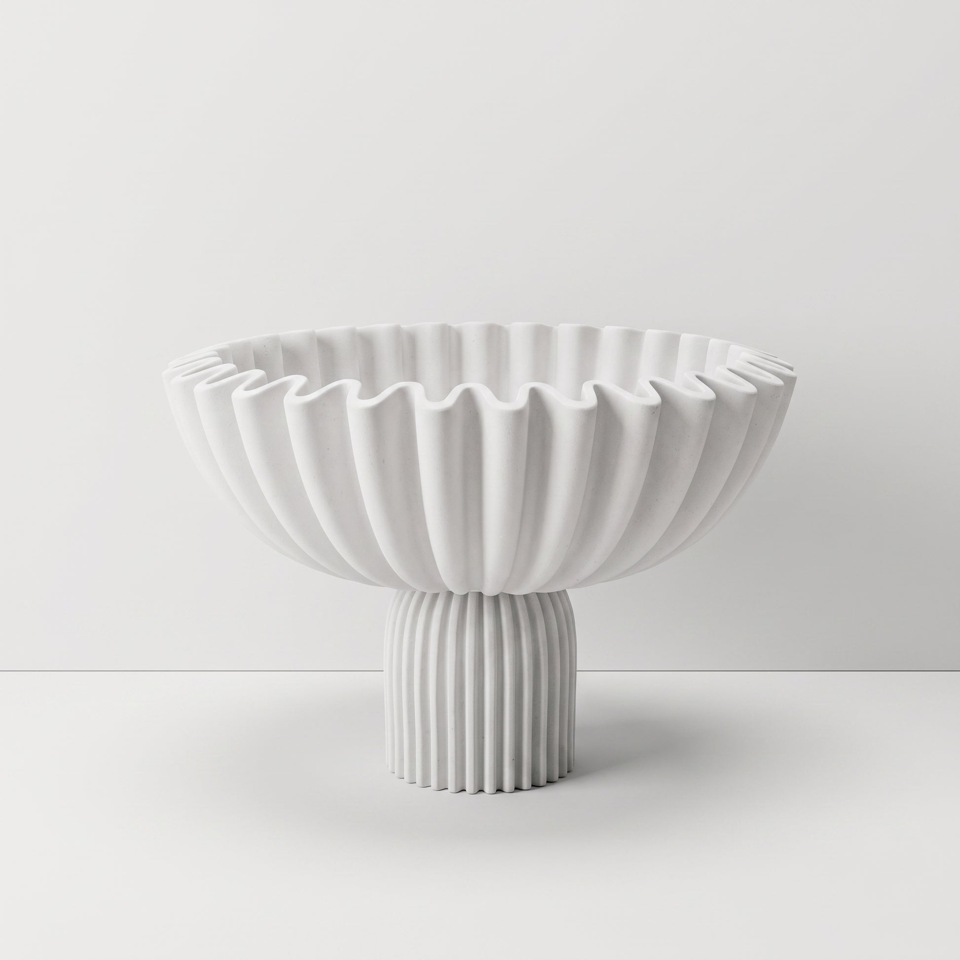 White Ribbed Pedestal Bowl