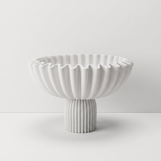 White Ribbed Pedestal Bowl