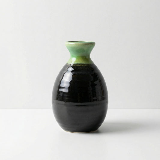 Green and Black Ceramic Sake Bottle