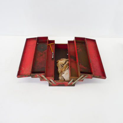 Aged Red Metal Expanding Toolbox