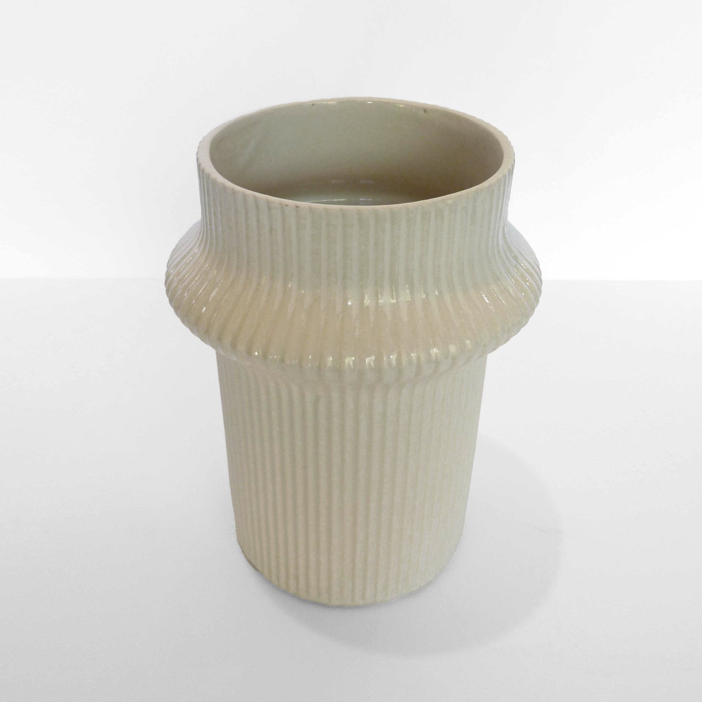 White Ribbed Ceramic Vase