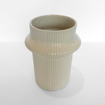 White Ribbed Ceramic Vase
