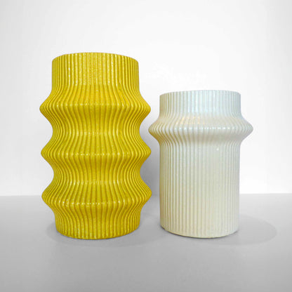 White Ribbed Ceramic Vase