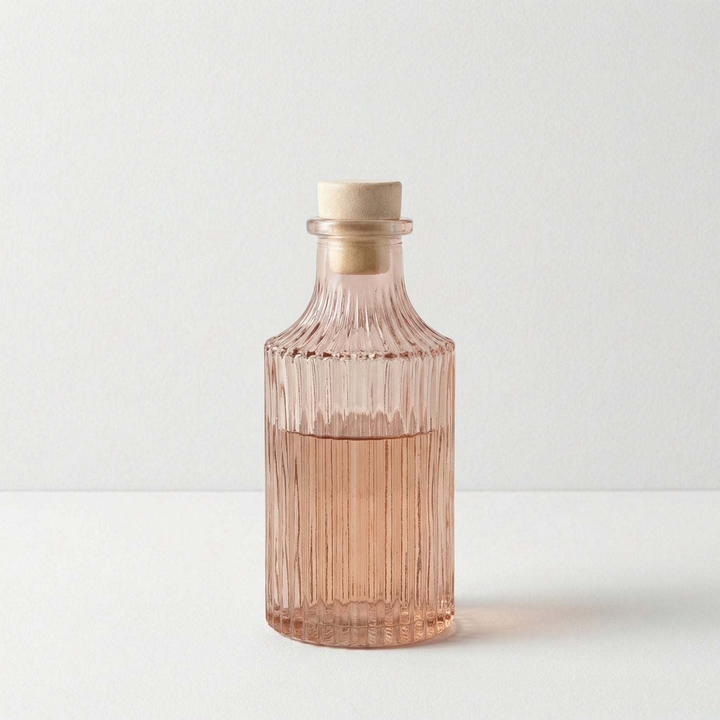 Pink Ribbed Glass Bottle