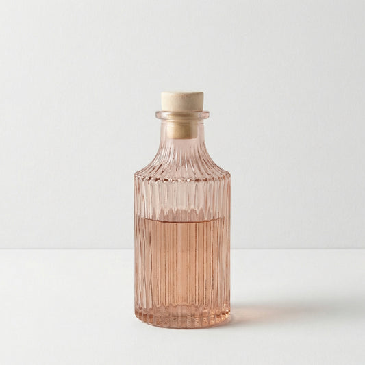 Pink Ribbed Glass Bottle