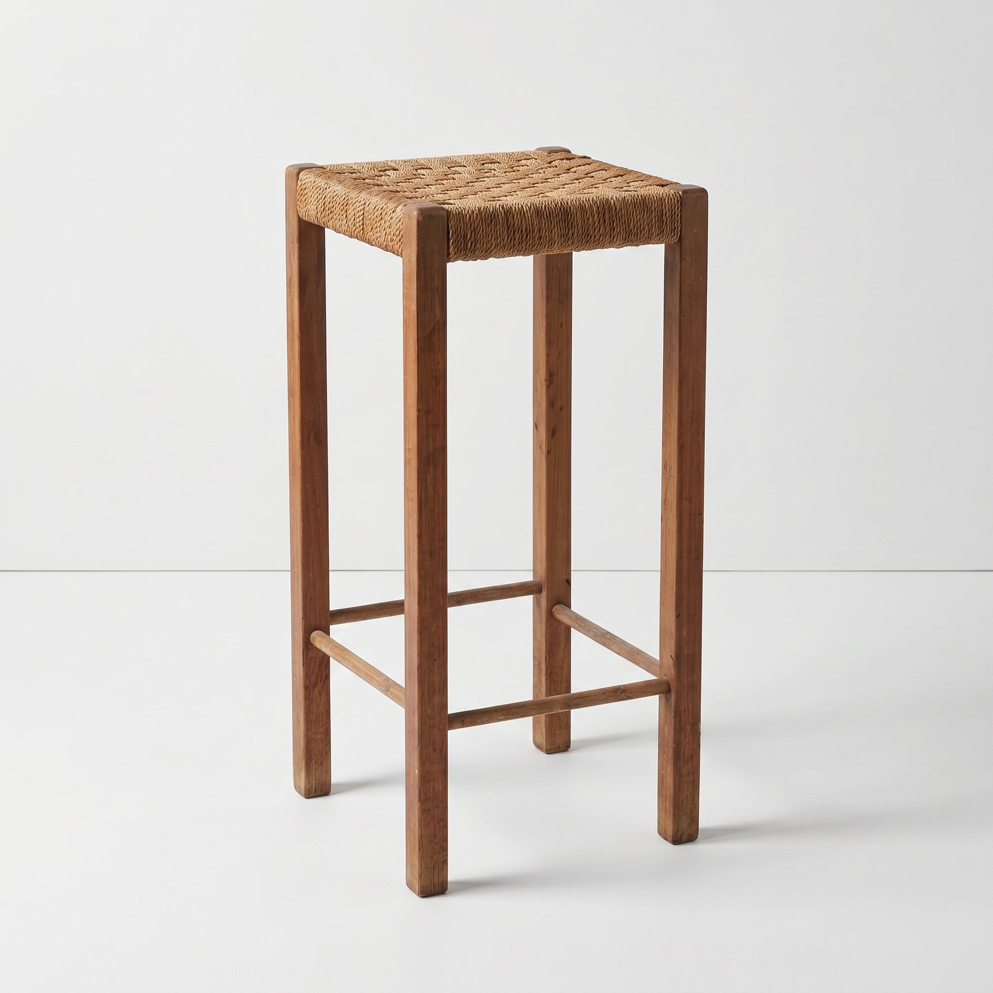 Timber Bar Stool with Woven Seat