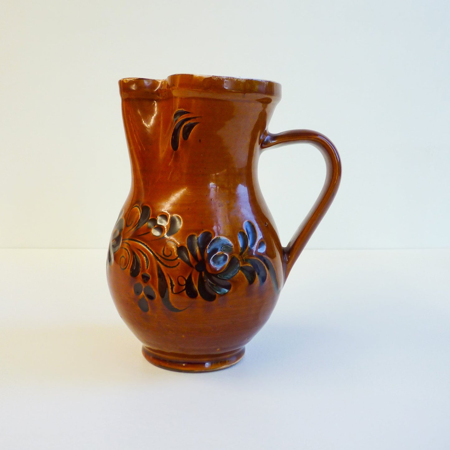 Brown Ceramic Floral Jug