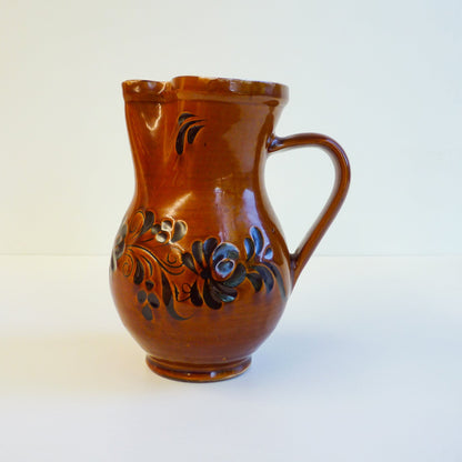 Brown Ceramic Floral Jug