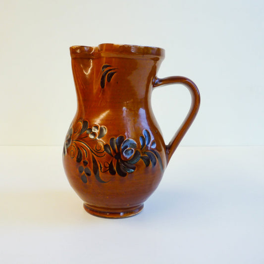 Brown Ceramic Floral Jug