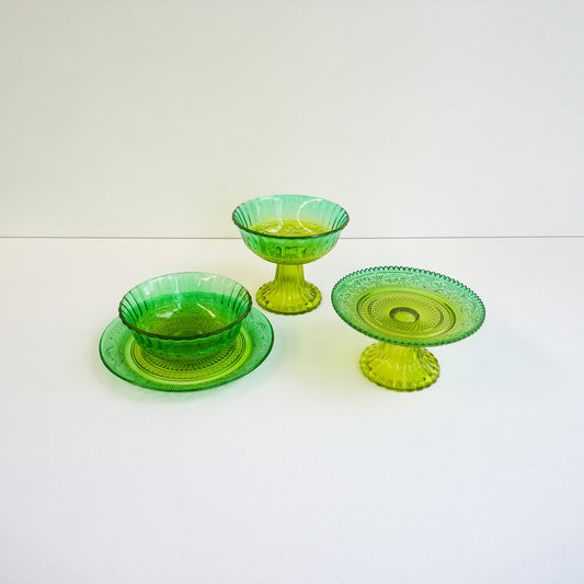 Vintage Green Glass Dessert Set